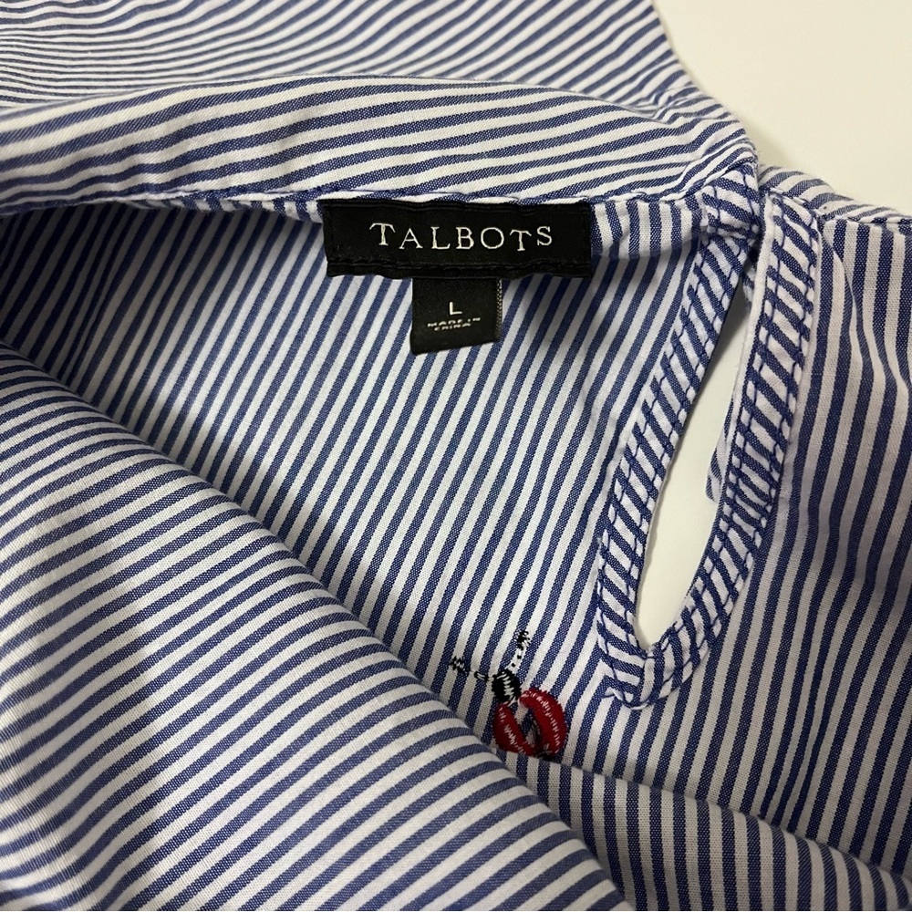 Talbots Blue and White Ladybug Striped Blouse Top Women’s size Large - Picture 3 of 4